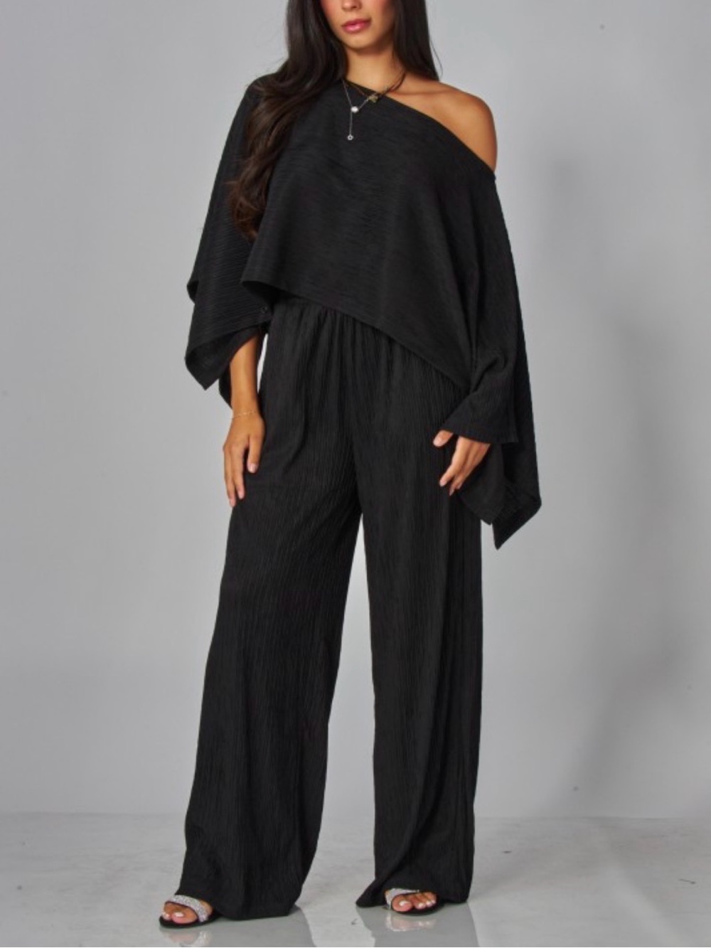 Wide-Leg One-Shoulder Jumpsuit - Black NWT multiple S M L